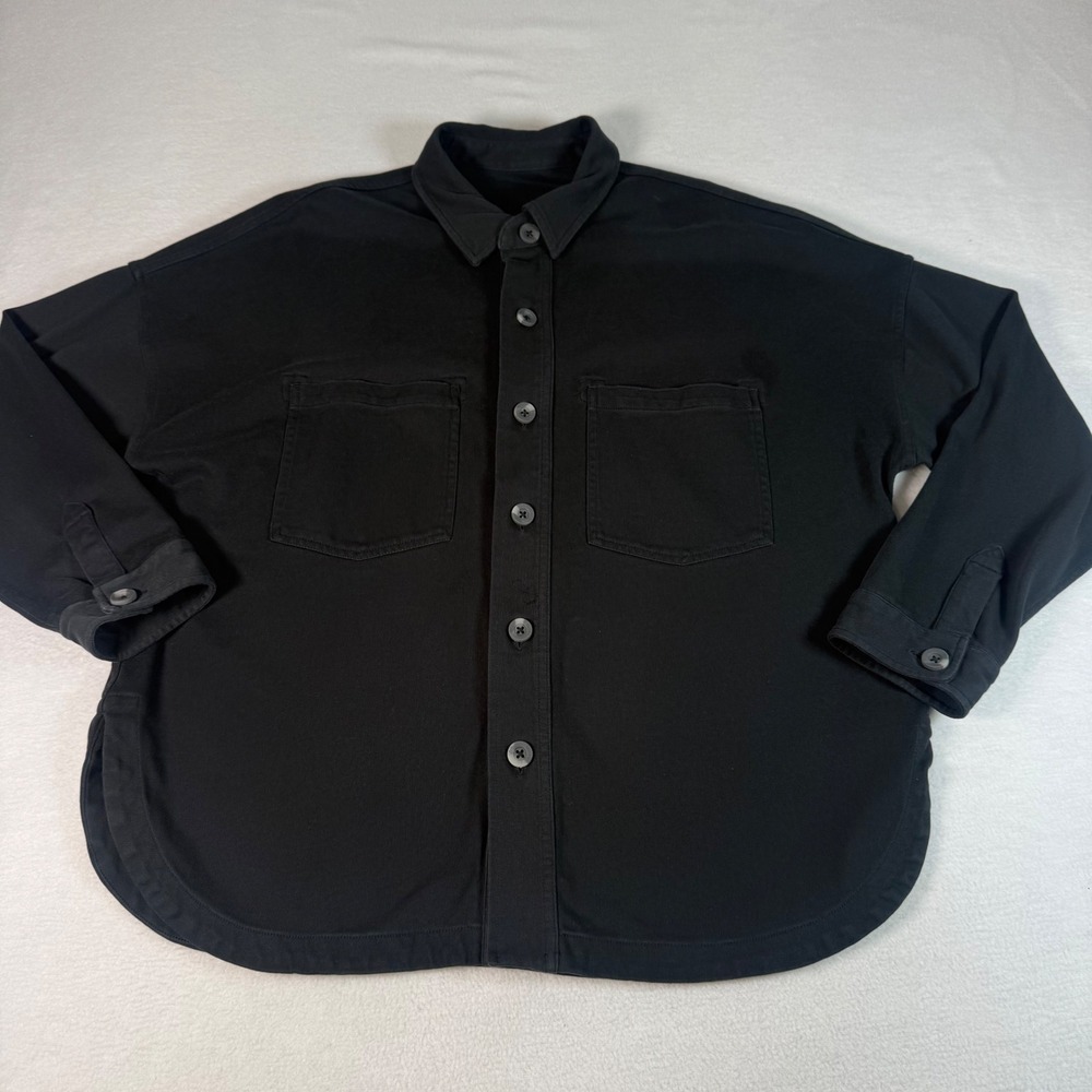 Vuori Mackenzie Shirt Jacket M/L Black Cotton Jersey Gorpcore Shacket Minimal